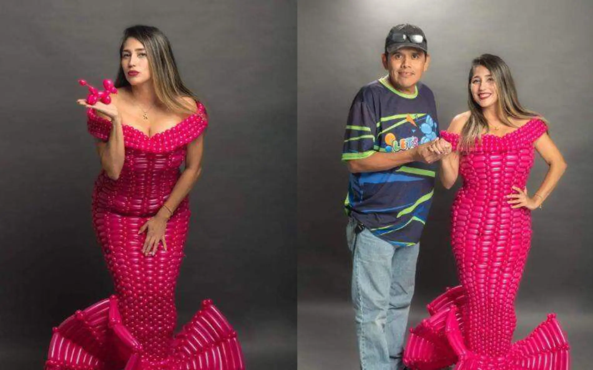 Crea vestido con globos y su hazaña se viraliza en redes sociales 